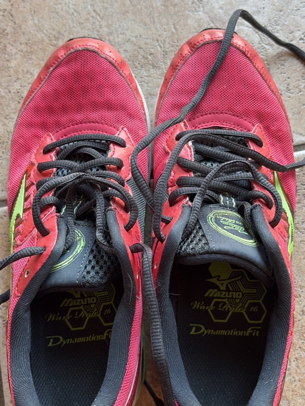 Mizuno Men’s Red Athletic Shoes with Black Laces and Lime Highlights